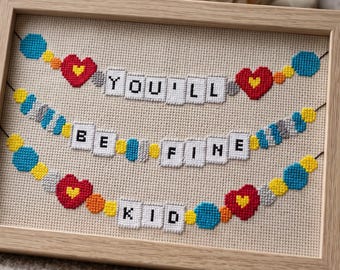 Patrón de punto de cruz "You'll Be Fine Kid" en PDF, diagrama de pulsera de la amistad con cita de Taylor Swift, guirnalda de la gira Eras
