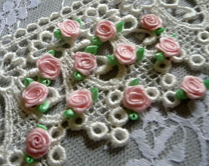 12 Small Pink Roses Satin Ribbon Appliques for Dress Trim - Etsy