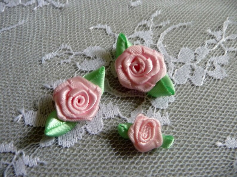 12 Small Pink Roses Satin Ribbon Appliques for Dress Trim Etsy