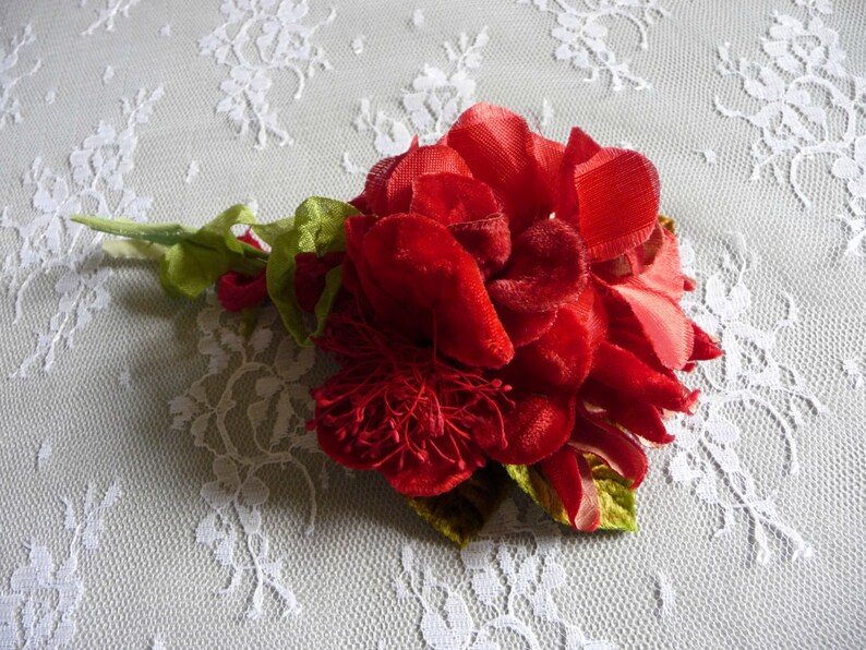 Red Vintage Silk and Velvet Poppy Flowers Millinery Brooch Pin Etsy