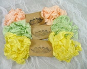 Crinkled Ribbon Hand Scrunched or Straight Peach Yellow Pale Key Lime Green Gelato Citrus for Vintage Style Shabby Crafts Scrapbook Cards