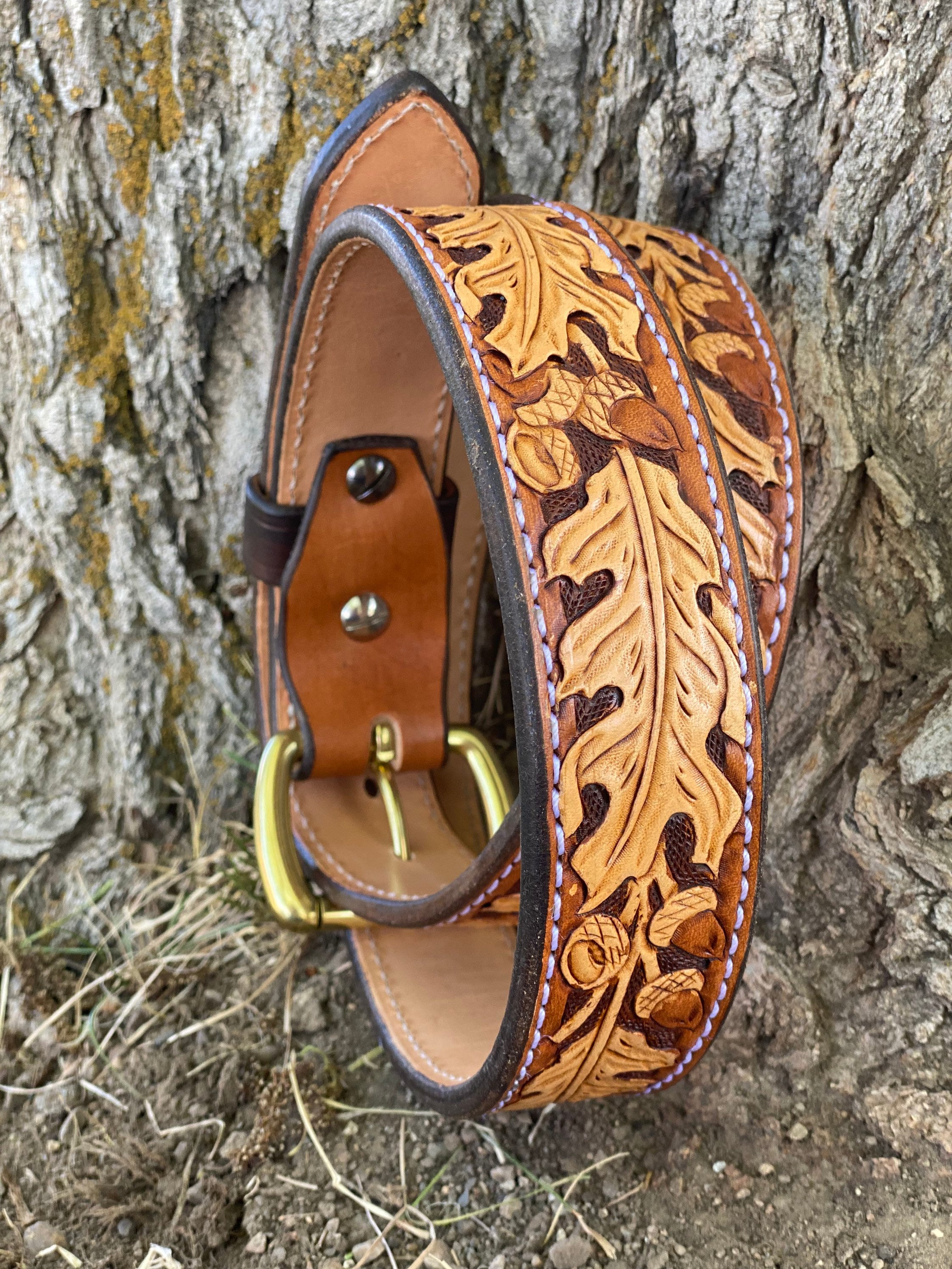 Vintage Sunbelt Hand Painted Leather Belt Sz 34 With Oak Leaf Tooling Oak Leaf and Acorn Leather Belt - Etsy main image 3