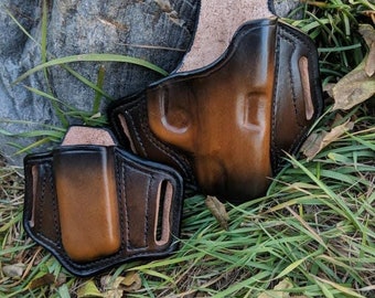 Leather Holster and Mag Pouch Combo for semi-auto firearm