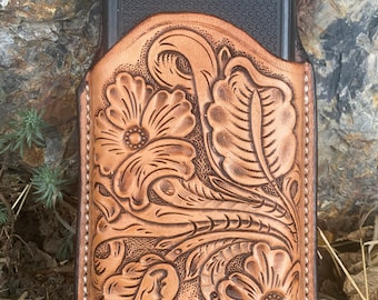Leather Hand Tooled Cell Phone Case - Western Floral