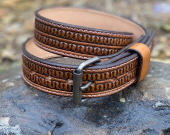 Hand Tooled Leather Belt - Serpentine Belt - Leather Belt - Custom Belt