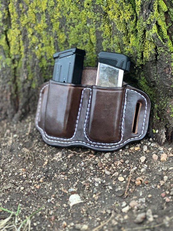 Pochette étui simili cuir pour grand couteau pliant marron foncé