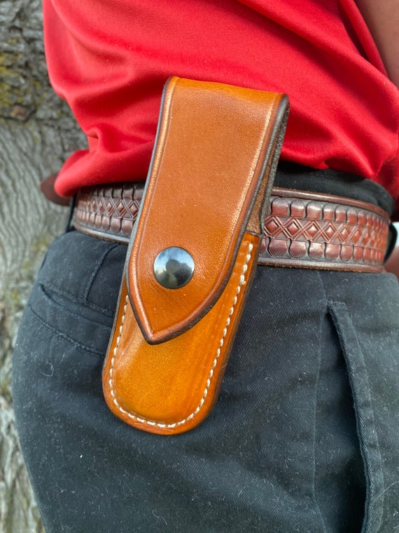 Étui à Couteau En Cuir Noir - Sac Ceinture Avec Bouton Pression - Neuf