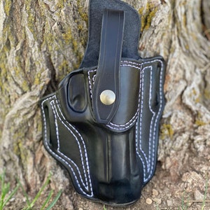 Leather Outside the Waistband Holster for a Sidearm, Beretta, 1911, Glock, Ruger, Sig Sauer, Smith and Wesson