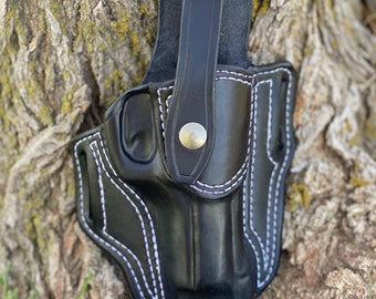 Leather Outside the Waistband Holster for a Sidearm, Beretta, 1911, Glock, Ruger, Sig Sauer, Smith and Wesson