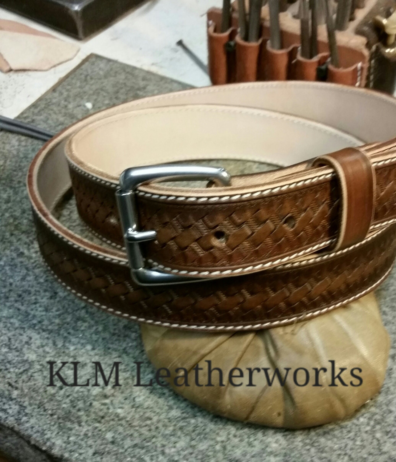 Custom Leather Belt Hand Tooled Belt Basket Weave Belt Etsy