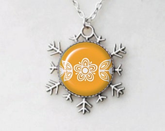 Butterfly Gold Snowflake Necklace, Antique Silver, Winter Necklace, Birthday Gift Idea