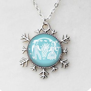 Pyrex Snowflake Necklace, Blue Butterprint, June Birthdays, Antique Silver, Turquoise Butterprint, Butterprint Necklace
