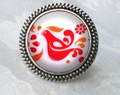 Pyrex Friendship Pattern Silver Ring Pyrex Collector Gift Red and White Kitchen To Size 10.75
