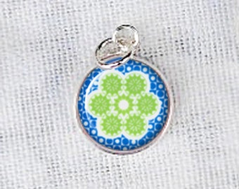 Crazy Quilt Pattern Individual Charm, Girlfriend Gift, Mid Century Modern, Pyrex Collector Gift, Green and Blue, Cute Charms