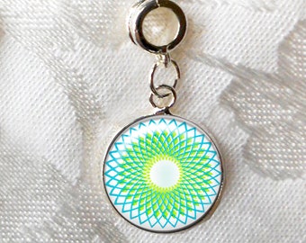 Spirograph Individual Bracelet Charm, Pyrex Collector, Spiral Charm, Blue and Green Charms