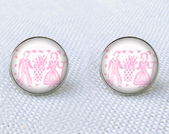 Pink Butterprint 16mm Post Earrings, Pyrex Collector, Surgical Steel Earrings, Pink Post Earrings, March Birthdays