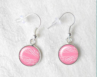 Pyrex Pink Scroll Earrings, Birthday Ideas, Dainty Hot Pink Earrings, Pink Pyrex, 14mm Dangle Earrings, March Birthdays