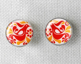 Pyrex Friendship Pattern 18mm Steel Post Earrings, March Birthdays, Pyrex Lover, Red Pyrex Earrings, Pyrex Friendship Posts, Boho Style