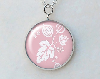 Pyrex Pink Gooseberry Pendant Necklace, Birthday Gift Ideas, Pink Pyrex Collector Gift, Pink and Silver Necklace