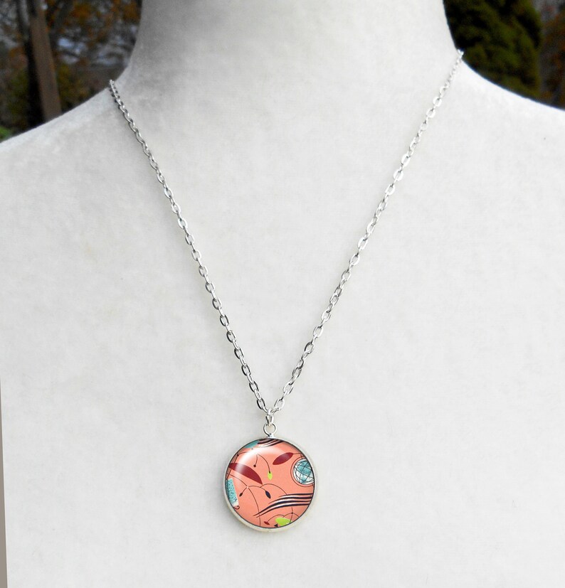 Coral Atomic Silver Pendant Necklace, Layering Pieces, 25mm, MCM Necklace image 2