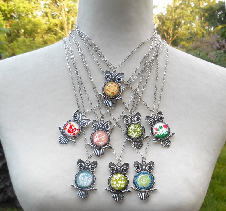 Fireking Tulips Owl Layering Necklace Birthday Gift Tulips Necklace Silver Owl Necklace