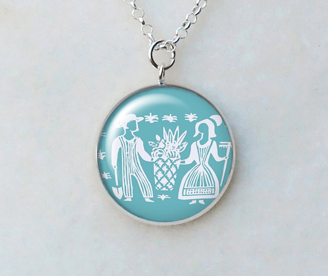Pyrex Blue Butterprint Pattern 25mm Necklace, Birthday Ideas, Blue ...