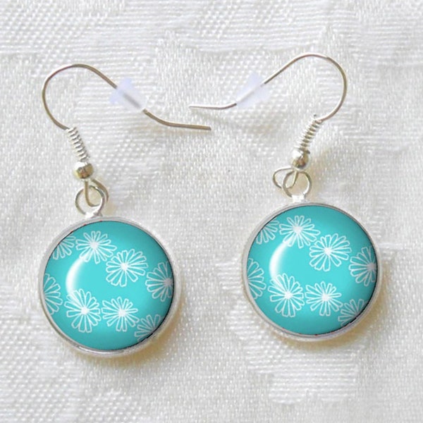 Pyrex Turquoise Daisy Earrings, Birthday Gift Ideas, Pyrex Collector Gift, Pyrex Blue Daisy, Turquoise Pyrex