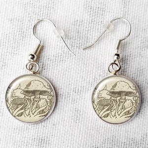 Pyrex Forest Fancies 18mm Earrings, Mushroom Earrings, Pyrex Forest Fairies, Dangle Earrings