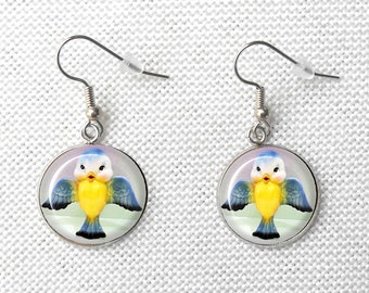 Lefton Norcrest Flying Bluebird Earrings, 18mm Steel Drop Earrings, Bluebird Collectors, Birthday Gift Ideas, Bluebird Earrings