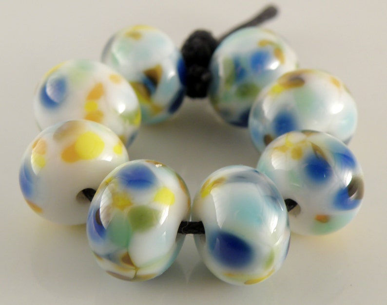 Summer Day SRA Lampwork Handmade Artisan Glass DonutRound Beads Made to Order Set of 8 8x12mm