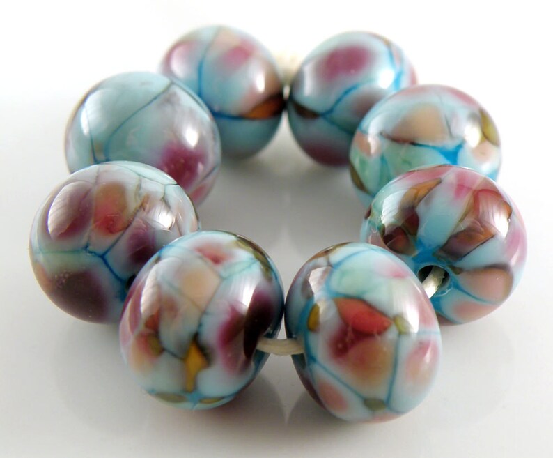 Teenage Dream SRA Lampwork Handmade Artisan Glass DonutRound Beads Made to Order Set of 8 8x12mm