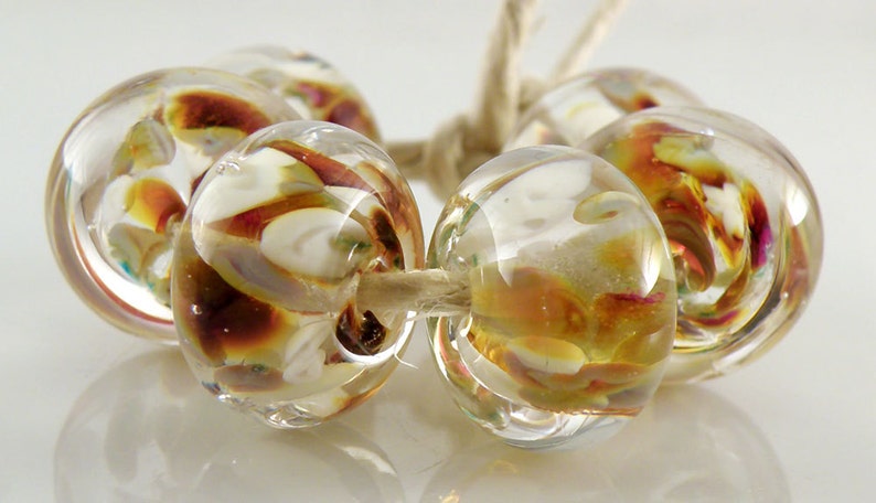 Champagne Rain Encased SRA Lampwork Handmade Artisan Glass DonutRound Beads Made to Order Set of 6 10x15mm