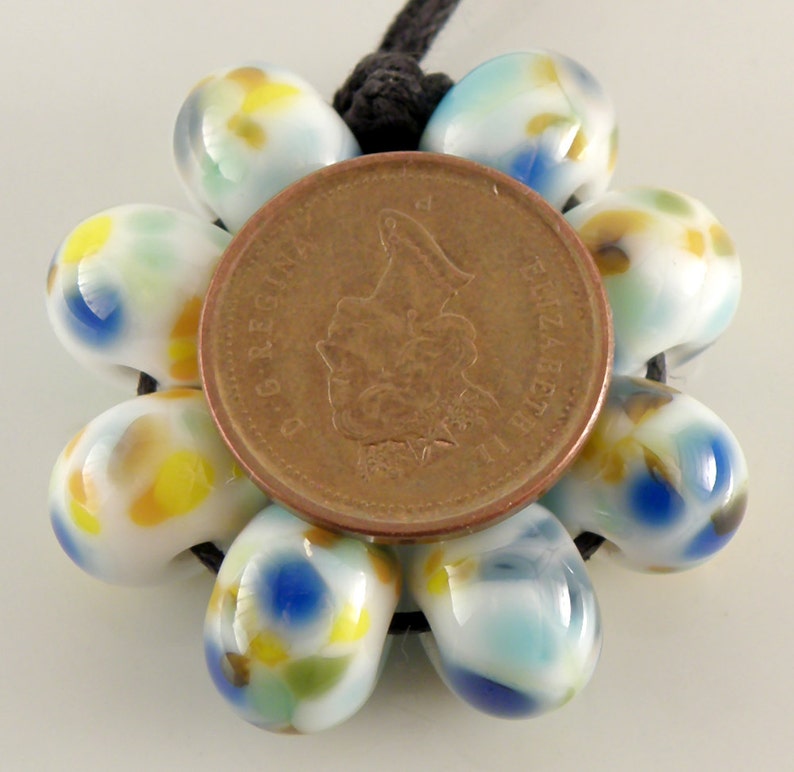 Summer Day SRA Lampwork Handmade Artisan Glass DonutRound Beads Made to Order Set of 8 8x12mm