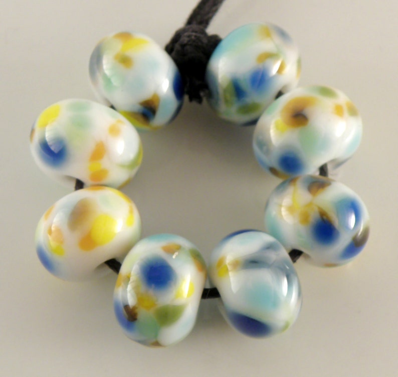 Summer Day SRA Lampwork Handmade Artisan Glass DonutRound Beads Made to Order Set of 8 8x12mm