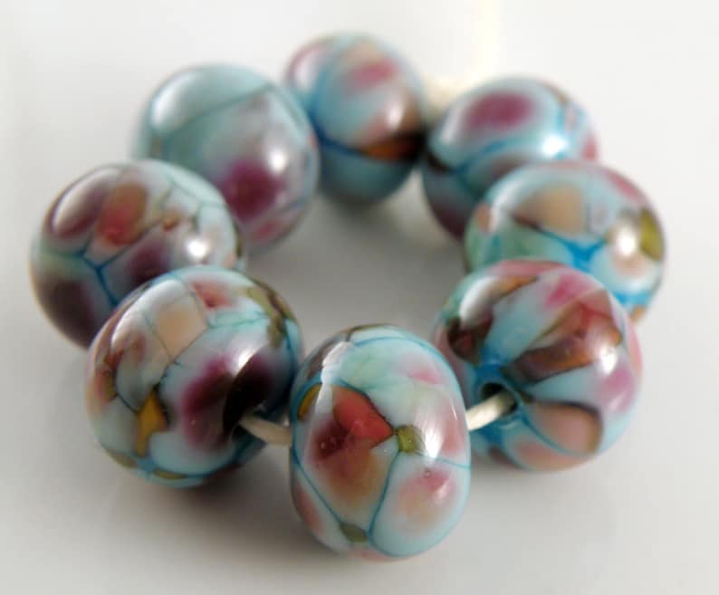 Teenage Dream SRA Lampwork Handmade Artisan Glass DonutRound Beads Made to Order Set of 8 8x12mm