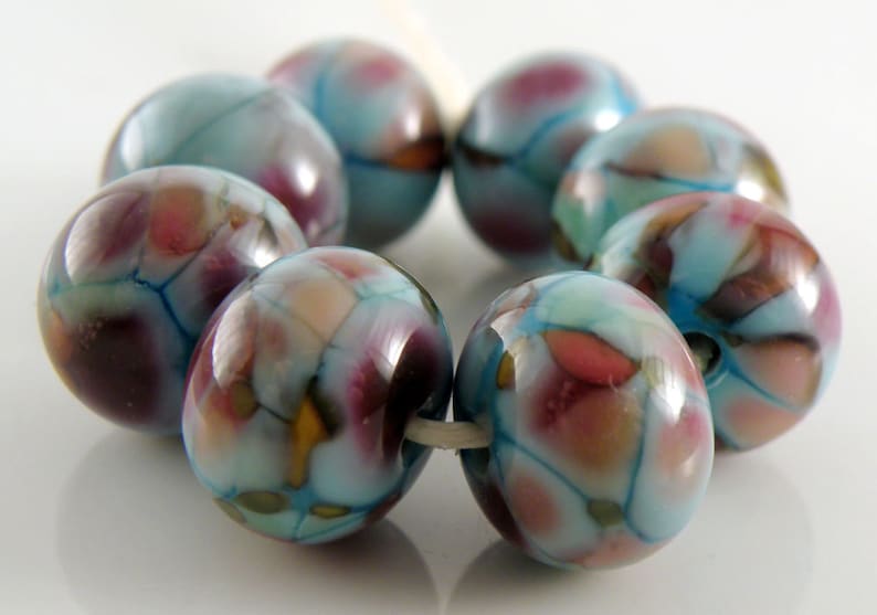 Teenage Dream SRA Lampwork Handmade Artisan Glass DonutRound Beads Made to Order Set of 8 8x12mm