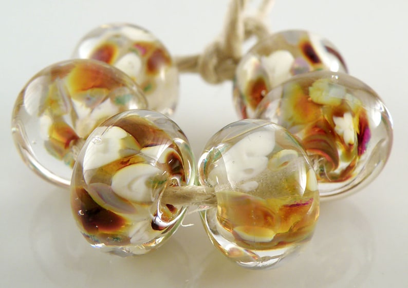 Champagne Rain Encased SRA Lampwork Handmade Artisan Glass DonutRound Beads Made to Order Set of 6 10x15mm