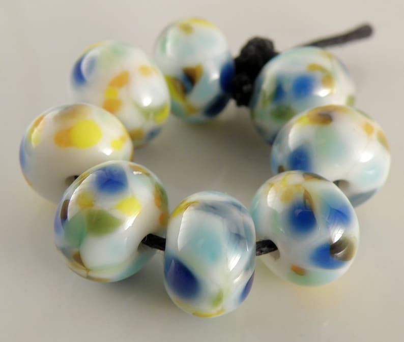 Summer Day SRA Lampwork Handmade Artisan Glass DonutRound Beads Made to Order Set of 8 8x12mm