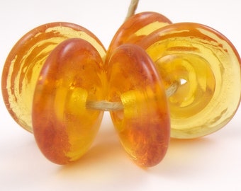012 Transparent Light Amber Roller Discs Made to Order SRA Lampwork Handmade Artisan Glass Beads