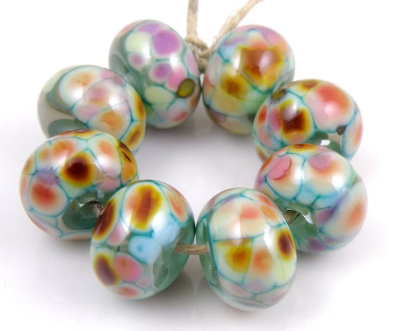 Copper Moon SRA Lampwork Handmade Artisan Glass DonutRound Beads Made to Order Set of 8 8x12mm