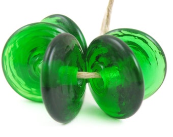 030 Transparent Dark Emerald Green Roller Discs Made to Order SRA Lampwork Handmade Artisan Glass Beads