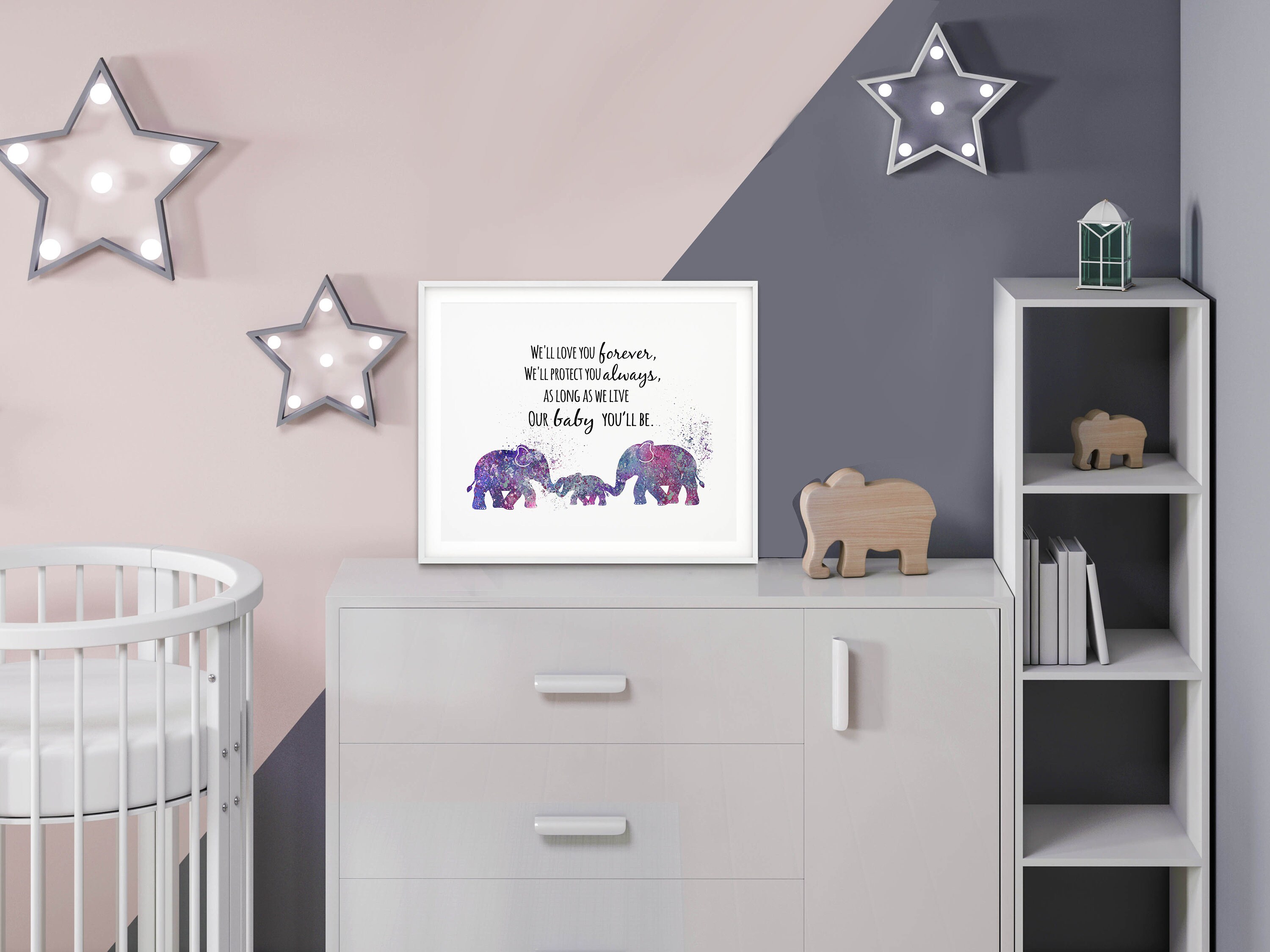 Purple Elephant Nursery wall decor Nursery wall art Prints Etsy