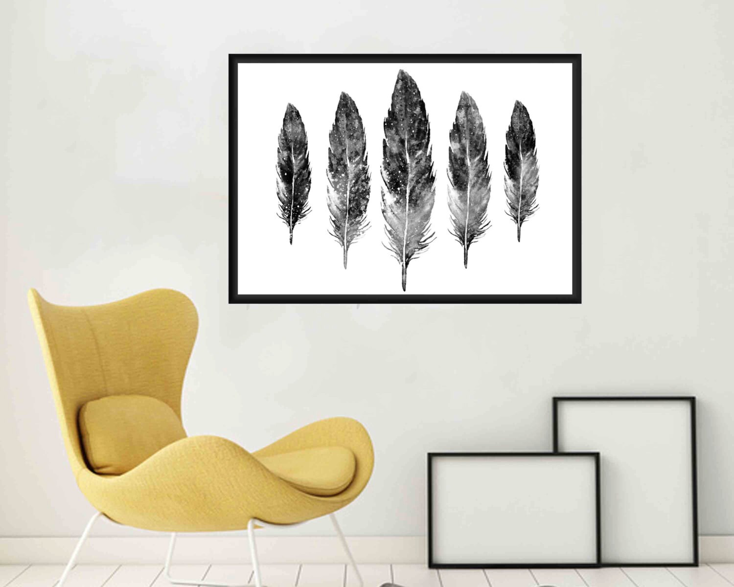 Black and White Feather wall art Feather Watercolor Feather Etsy