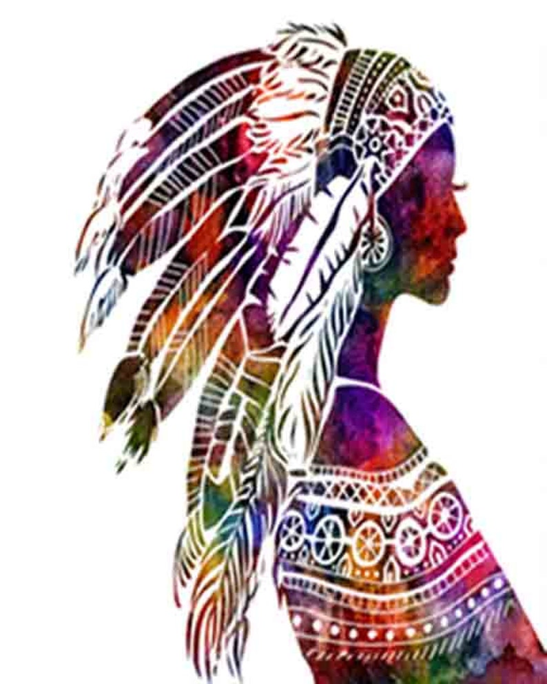 Boho Decor Native American Art Young woman Headdress Wall Etsy