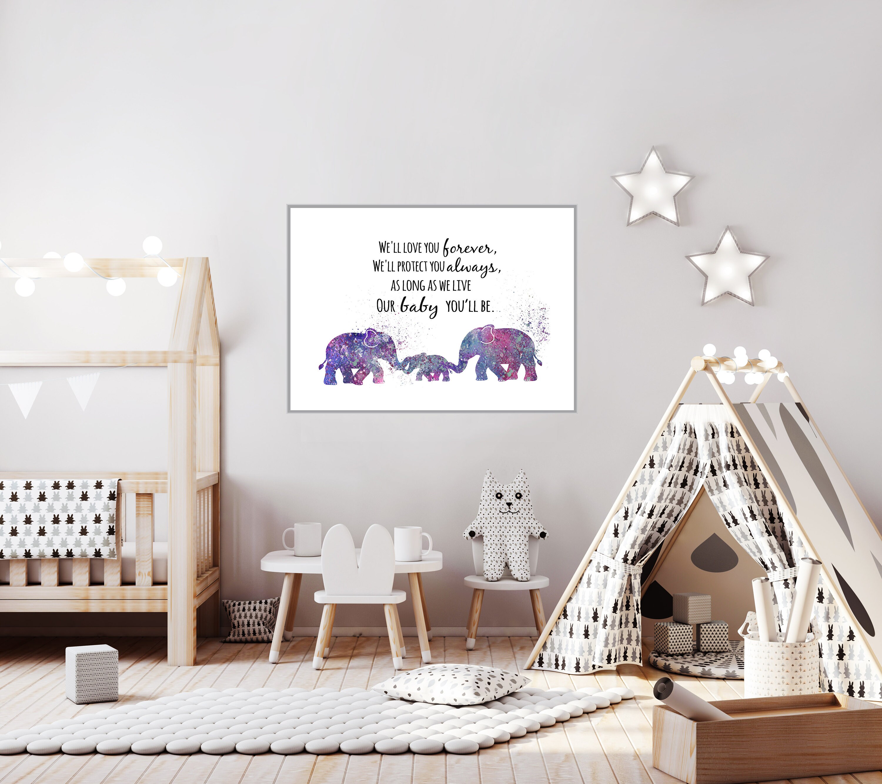 Purple Elephant Nursery wall decor Nursery wall art Prints Etsy
