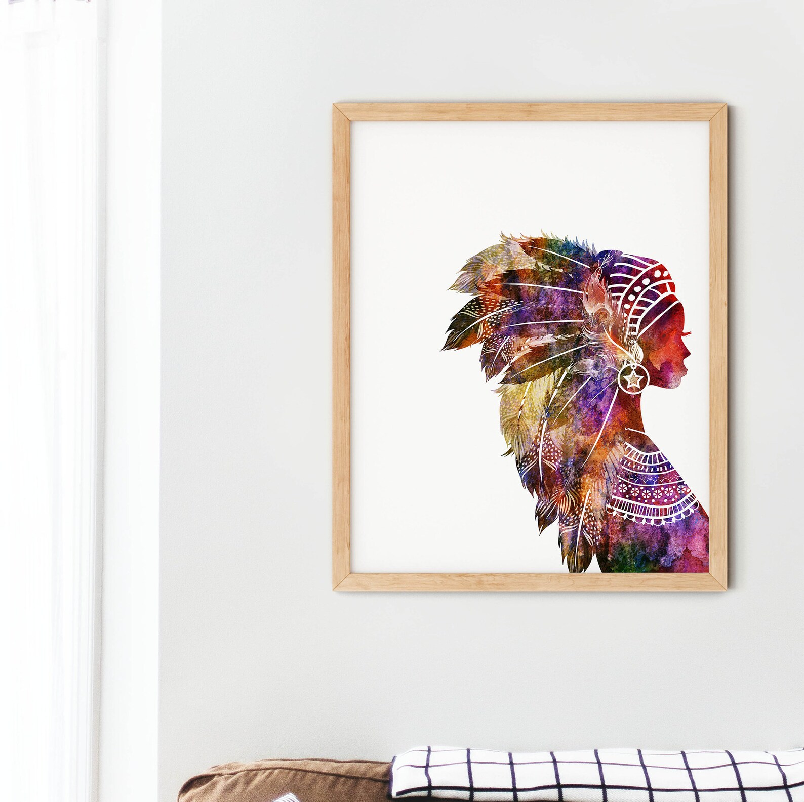 Boho Decor Native American Art Young Woman Headdress Wall - Etsy