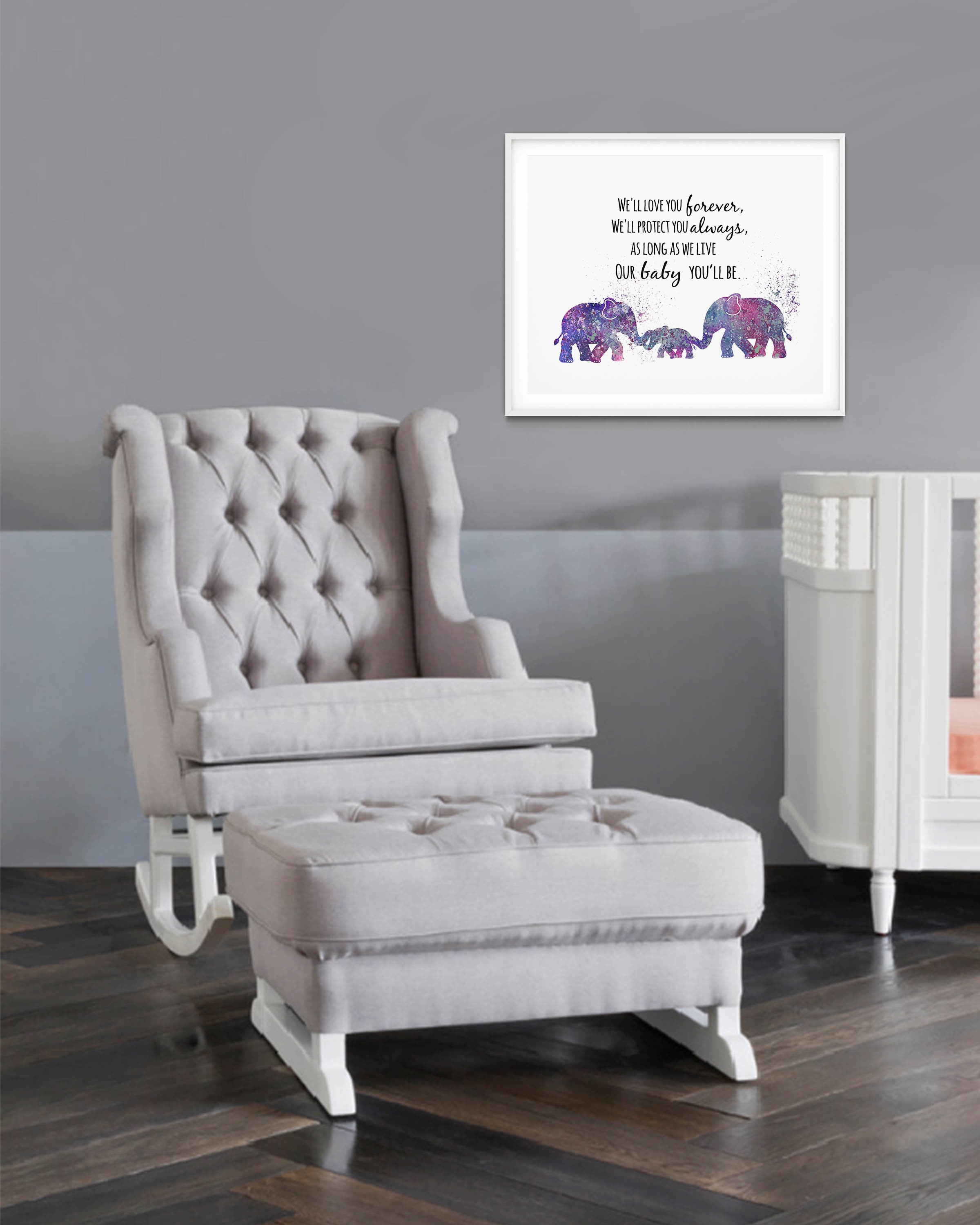 Purple Elephant Nursery wall decor Nursery wall art Prints Etsy