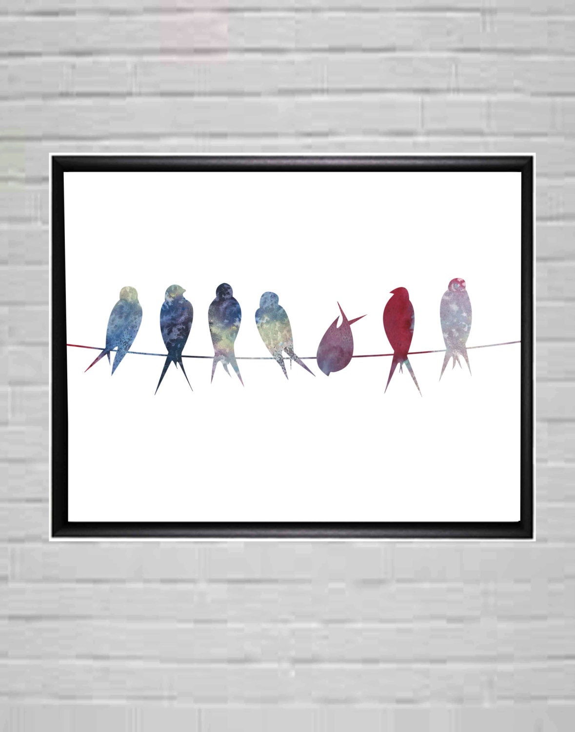 Birds on Wire Art Print Birds Wall Art Modern Wall Art Etsy