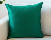 Emerald Green Pillow Covers, 18x18 inch, Faux Silk wth Slub Texture, Accent Throw Pillows for Sofa, Couch, Bed