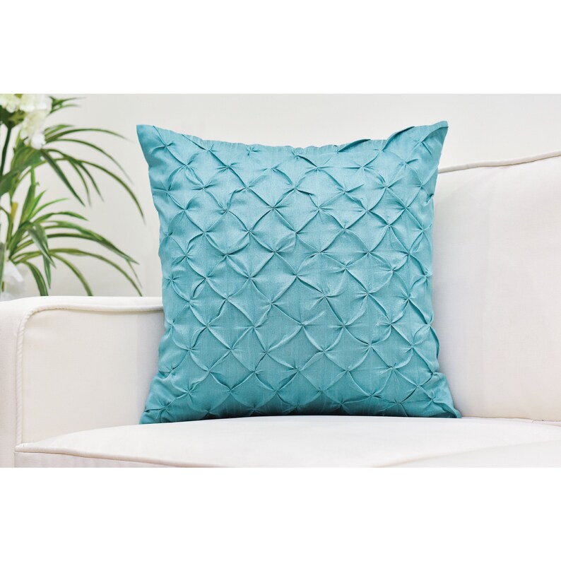 Light Teal Throw Pillow Cover Pinch Pleat Textured Pillow